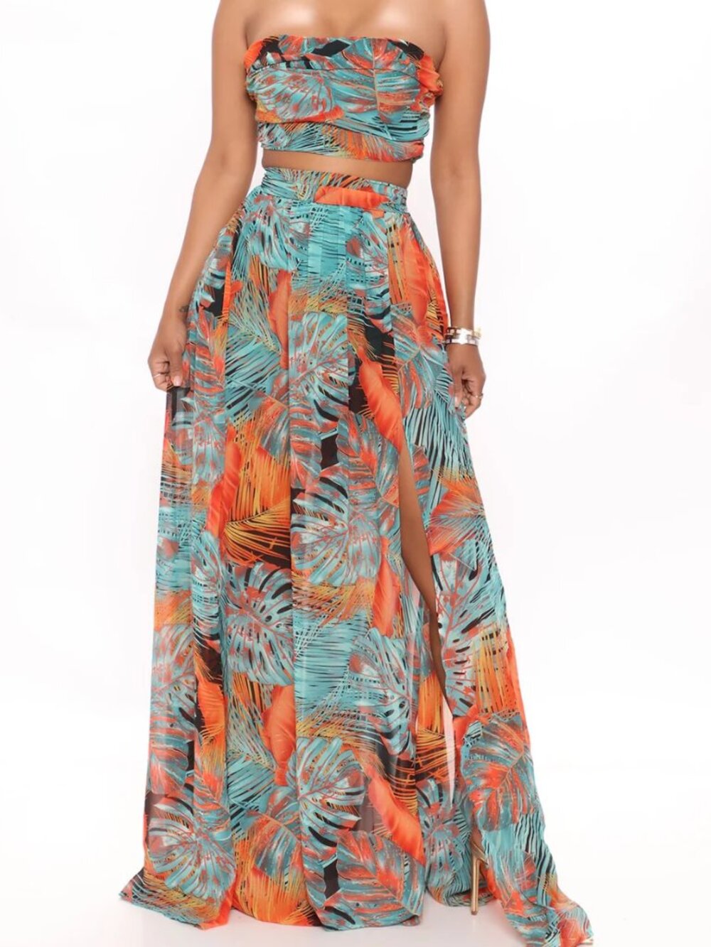 Maui Mami Tropical Skirt Set — Teal/Combo